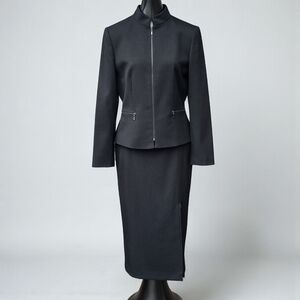 Tahari ASL Vintage Elegant Wool Blend Black Skirt Set Size 6